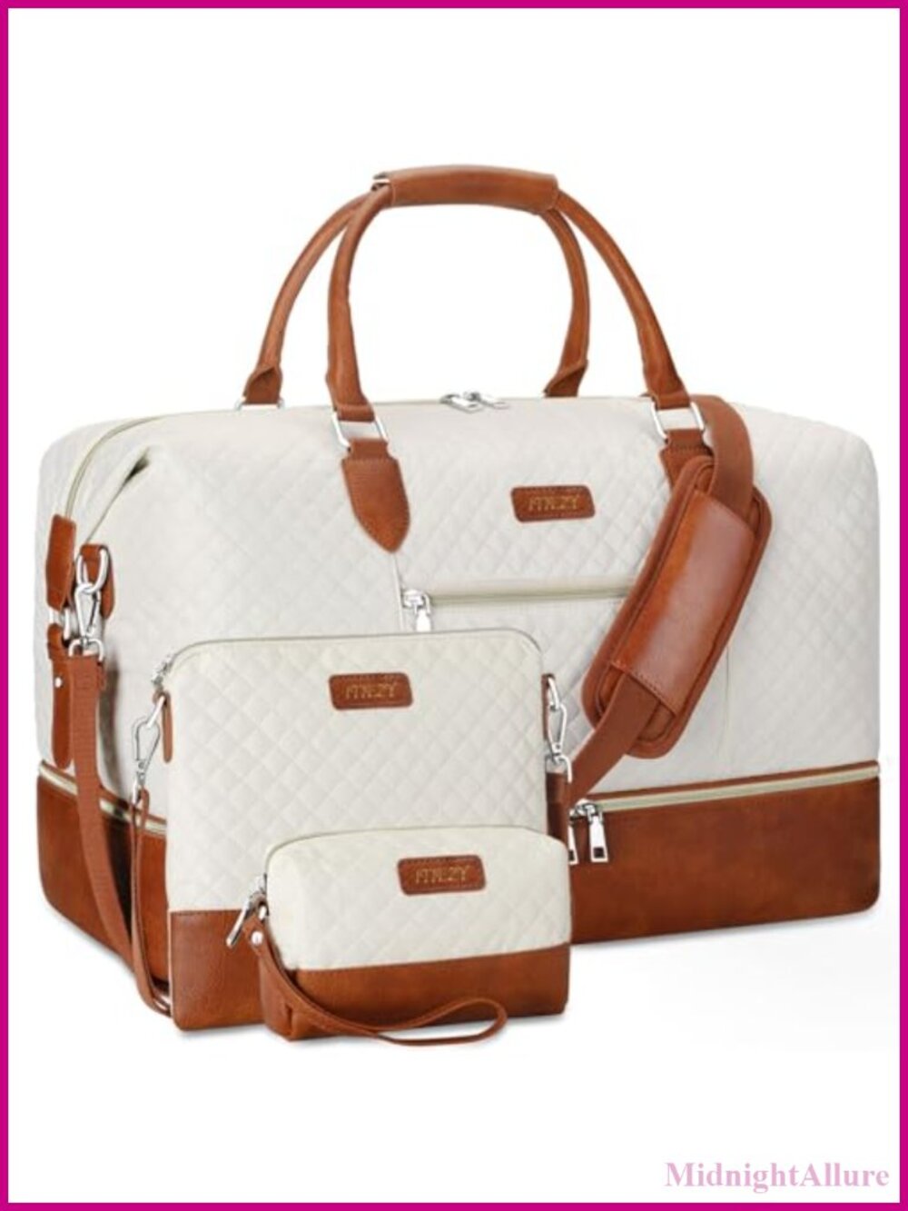 ITIEZY Weekender Bag Travel Duffel 21.5" Waterproof Nylon Faux Leather 3Pc Set